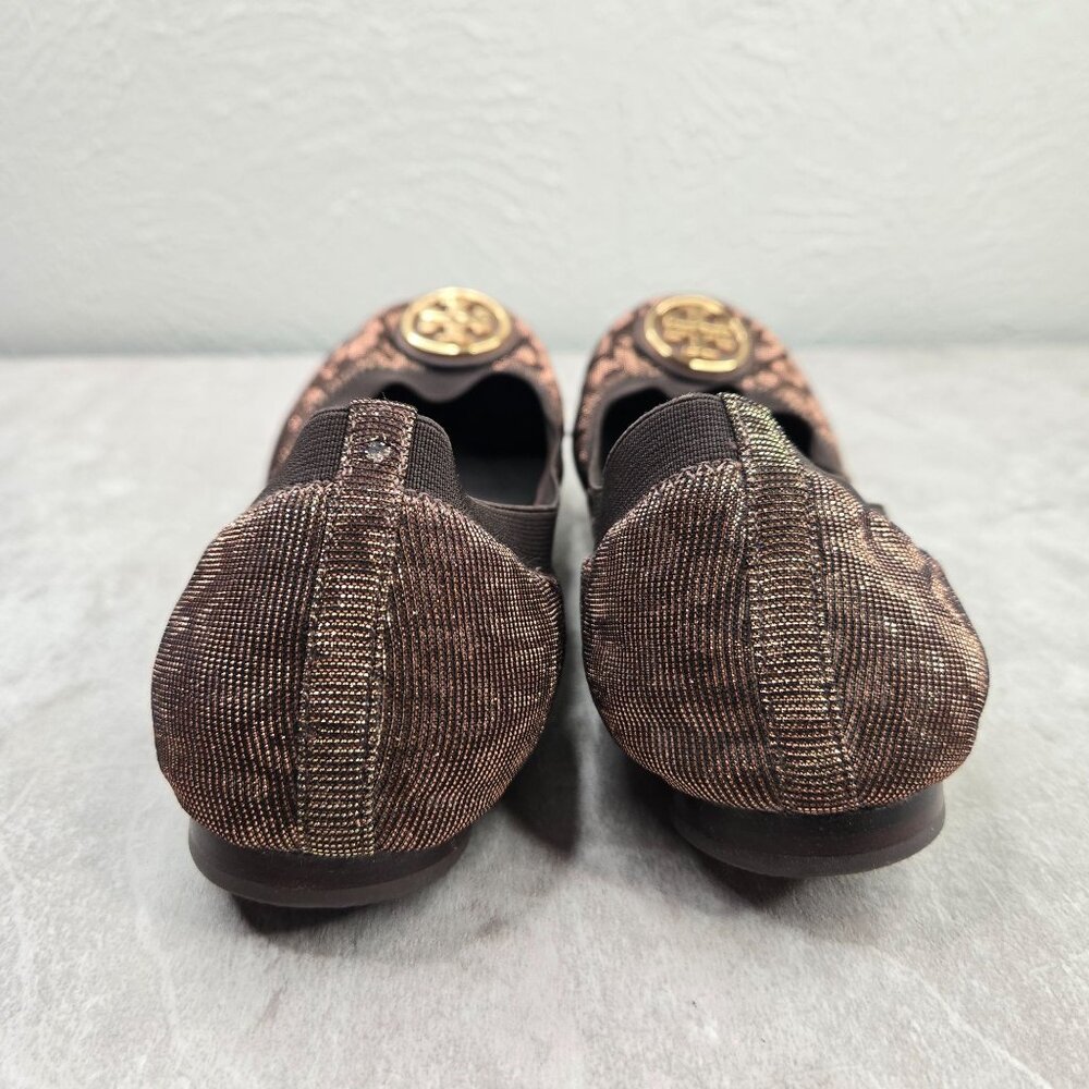 Tory Burch Ballet Flats Size 8 Animal Print Metallic Dressy Logo Ballerina Shoes - Picture 5 of 11